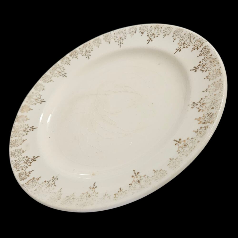 Universal Cambridge Camwood Ivory Bread Plate 22K Gold Filigree